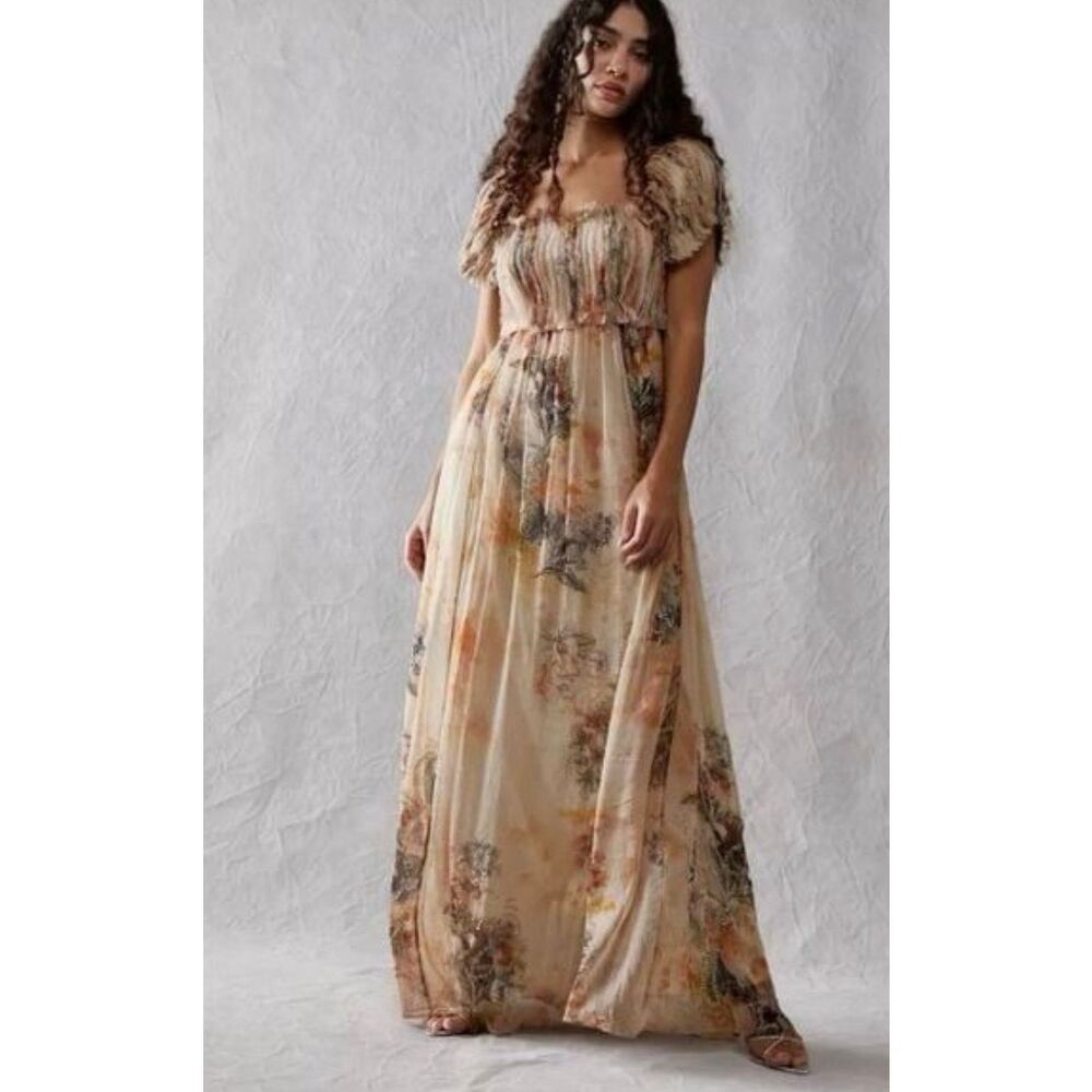 NWT Free People Irina Embellished Raw Edges Floral print Vintage Dress size L Re - Picture 1 of 10